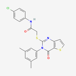 molecular formula C22H18ClN3O2S2 B2954087 N-(4-chlorophenyl)-2-{[3-(3,5-dimethylphenyl)-4-oxo-3,4-dihydrothieno[3,2-d]pyrimidin-2-yl]sulfanyl}acetamide CAS No. 1260931-91-6