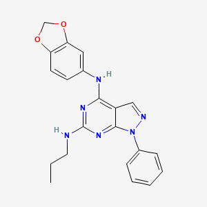 molecular formula C21H20N6O2 B2954100 N4-(2H-1,3-benzodioxol-5-yl)-1-phenyl-N6-propyl-1H-pyrazolo[3,4-d]pyrimidine-4,6-diamine CAS No. 921470-36-2