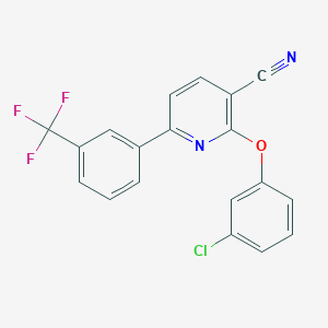 molecular formula C19H10ClF3N2O B2954136 2-(3-Chlorophenoxy)-6-[3-(trifluoromethyl)phenyl]pyridine-3-carbonitrile CAS No. 303152-82-1