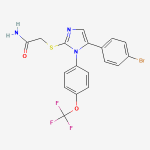 molecular formula C18H13BrF3N3O2S B2954138 2-((5-(4-bromophenyl)-1-(4-(trifluoromethoxy)phenyl)-1H-imidazol-2-yl)thio)acetamide CAS No. 1226436-25-4