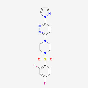 molecular formula C17H16F2N6O2S B2954140 3-(4-((2,4-difluorophenyl)sulfonyl)piperazin-1-yl)-6-(1H-pyrazol-1-yl)pyridazine CAS No. 1013755-80-0