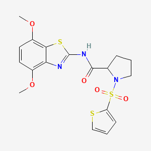 molecular formula C18H19N3O5S3 B2954146 N-(4,7-dimethoxybenzo[d]thiazol-2-yl)-1-(thiophen-2-ylsulfonyl)pyrrolidine-2-carboxamide CAS No. 1098640-51-7