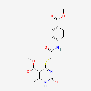 molecular formula C18H19N3O6S B2954172 ethyl 4-[({[4-(methoxycarbonyl)phenyl]carbamoyl}methyl)sulfanyl]-6-methyl-2-oxo-1,2-dihydropyrimidine-5-carboxylate CAS No. 899749-42-9