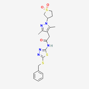 molecular formula C20H23N5O3S3 B2954180 N-(5-(benzylthio)-1,3,4-thiadiazol-2-yl)-2-(1-(1,1-dioxidotetrahydrothiophen-3-yl)-3,5-dimethyl-1H-pyrazol-4-yl)acetamide CAS No. 1234989-67-3