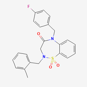 molecular formula C23H21FN2O3S B2954206 5-(4-fluorobenzyl)-2-(2-methylbenzyl)-2,3-dihydrobenzo[f][1,2,5]thiadiazepin-4(5H)-one 1,1-dioxide CAS No. 1031966-77-4