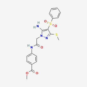 molecular formula C20H20N4O5S2 B2954214 methyl 4-{2-[5-amino-4-(benzenesulfonyl)-3-(methylsulfanyl)-1H-pyrazol-1-yl]acetamido}benzoate CAS No. 895114-27-9