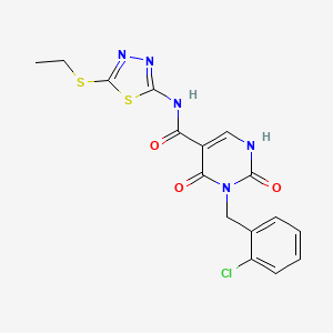 molecular formula C16H14ClN5O3S2 B2954235 3-(2-chlorobenzyl)-N-(5-(ethylthio)-1,3,4-thiadiazol-2-yl)-2,4-dioxo-1,2,3,4-tetrahydropyrimidine-5-carboxamide CAS No. 1396784-78-3