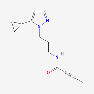 molecular formula C13H17N3O B2954252 N-[3-(5-Cyclopropylpyrazol-1-yl)propyl]but-2-ynamide CAS No. 2411304-56-6