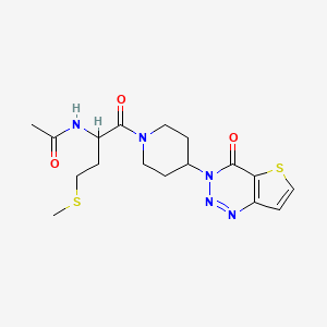 molecular formula C17H23N5O3S2 B2954316 N-(4-(methylthio)-1-oxo-1-(4-(4-oxothieno[3,2-d][1,2,3]triazin-3(4H)-yl)piperidin-1-yl)butan-2-yl)acetamide CAS No. 2034206-92-1