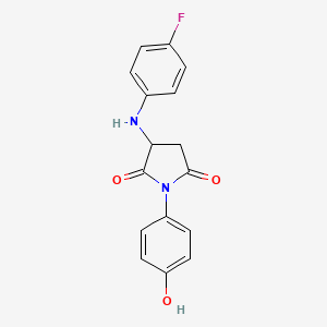 molecular formula C16H13FN2O3 B2954377 3-[(4-Fluorophenyl)amino]-1-(4-hydroxyphenyl)azolidine-2,5-dione CAS No. 1008482-20-9