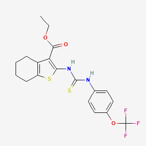 molecular formula C19H19F3N2O3S2 B2954410 Ethyl 2-((thioxo((4-(trifluoromethoxy)phenyl)amino)methyl)amino)-4,5,6,7-tetrahydrobenzo[B]thiophene-3-carboxylate CAS No. 325995-03-7