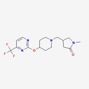 molecular formula C16H21F3N4O2 B2954421 1-Methyl-4-[(4-{[4-(trifluoromethyl)pyrimidin-2-yl]oxy}piperidin-1-yl)methyl]pyrrolidin-2-one CAS No. 2380173-49-7