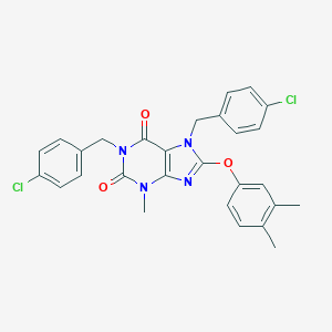 molecular formula C28H24Cl2N4O3 B295444 1,7-bis(4-chlorobenzyl)-8-(3,4-dimethylphenoxy)-3-methyl-3,7-dihydro-1H-purine-2,6-dione 