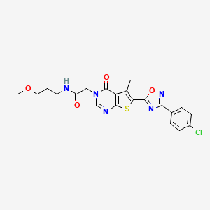 molecular formula C21H20ClN5O4S B2954445 2-{6-[3-(4-chlorophenyl)-1,2,4-oxadiazol-5-yl]-5-methyl-4-oxo-3H,4H-thieno[2,3-d]pyrimidin-3-yl}-N-(3-methoxypropyl)acetamide CAS No. 1242934-04-8