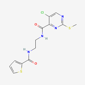 molecular formula C13H13ClN4O2S2 B2954526 5-chloro-2-(methylsulfanyl)-N-{2-[(thiophen-2-yl)formamido]ethyl}pyrimidine-4-carboxamide CAS No. 1223631-58-0