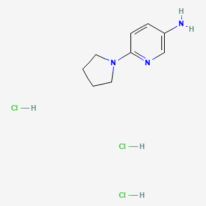 molecular formula C9H16Cl3N3 B2954532 6-(1-Pyrrolidinyl)-3-pyridinamine 3HCl CAS No. 2197054-43-4