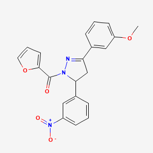 molecular formula C21H17N3O5 B2954540 furan-2-yl(3-(3-methoxyphenyl)-5-(3-nitrophenyl)-4,5-dihydro-1H-pyrazol-1-yl)methanone CAS No. 923233-77-6