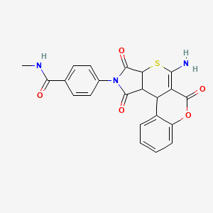 molecular formula C22H17N3O5S B2954553 4-(5-amino-1,3,6-trioxo-3,3a-dihydro-1H-chromeno[4',3':4,5]thiopyrano[2,3-c]pyrrol-2(6H,11bH,11cH)-yl)-N-methylbenzamide CAS No. 1401569-52-5