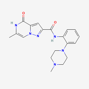 molecular formula C19H22N6O2 B2954557 6-methyl-N-(2-(4-methylpiperazin-1-yl)phenyl)-4-oxo-4,5-dihydropyrazolo[1,5-a]pyrazine-2-carboxamide CAS No. 2034477-61-5