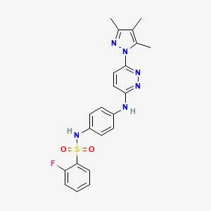 molecular formula C22H21FN6O2S B2954587 2-fluoro-N-(4-((6-(3,4,5-trimethyl-1H-pyrazol-1-yl)pyridazin-3-yl)amino)phenyl)benzenesulfonamide CAS No. 1014048-69-1