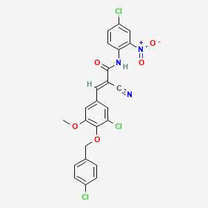 molecular formula C24H16Cl3N3O5 B2954599 (E)-3-[3-chloro-4-[(4-chlorophenyl)methoxy]-5-methoxyphenyl]-N-(4-chloro-2-nitrophenyl)-2-cyanoprop-2-enamide CAS No. 522657-44-9