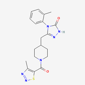 molecular formula C19H22N6O2S B2954603 3-((1-(4-methyl-1,2,3-thiadiazole-5-carbonyl)piperidin-4-yl)methyl)-4-(o-tolyl)-1H-1,2,4-triazol-5(4H)-one CAS No. 2034475-17-5