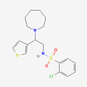 molecular formula C18H23ClN2O2S2 B2954613 N-(2-(azepan-1-yl)-2-(thiophen-3-yl)ethyl)-2-chlorobenzenesulfonamide CAS No. 946249-73-6