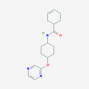molecular formula C17H23N3O2 B2954618 N-((1r,4r)-4-(pyrazin-2-yloxy)cyclohexyl)cyclohex-3-enecarboxamide CAS No. 2034194-60-8