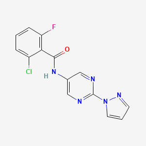 molecular formula C14H9ClFN5O B2954624 N-(2-(1H-pyrazol-1-yl)pyrimidin-5-yl)-2-chloro-6-fluorobenzamide CAS No. 1396845-29-6