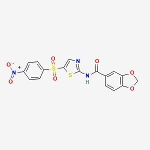molecular formula C17H11N3O7S2 B2954649 N-[5-(4-NITROBENZENESULFONYL)-1,3-THIAZOL-2-YL]-2H-1,3-BENZODIOXOLE-5-CARBOXAMIDE CAS No. 349441-17-4