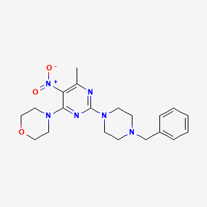 molecular formula C20H26N6O3 B2954667 4-[2-(4-Benzylpiperazin-1-yl)-6-methyl-5-nitropyrimidin-4-yl]morpholine CAS No. 1211771-92-4