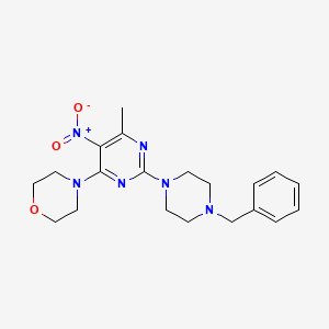molecular formula C20H26N6O3 B2954667 4-(2-(4-Benzylpiperazin-1-yl)-6-methyl-5-nitropyrimidin-4-yl)morpholine CAS No. 1211771-92-4