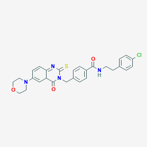 molecular formula C28H27ClN4O3S B2954676 N-[2-(4-chlorophenyl)ethyl]-4-{[6-(morpholin-4-yl)-4-oxo-2-sulfanylidene-1,2,3,4-tetrahydroquinazolin-3-yl]methyl}benzamide CAS No. 689770-63-6