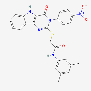 molecular formula C26H21N5O4S B2954677 N-(3,5-dimethylphenyl)-2-[[3-(4-nitrophenyl)-4-oxo-5H-pyrimido[5,4-b]indol-2-yl]sulfanyl]acetamide CAS No. 536716-88-8