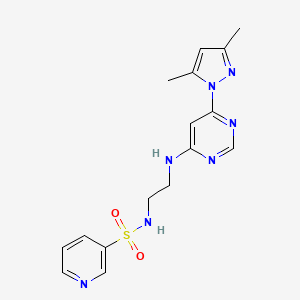 molecular formula C16H19N7O2S B2954681 N-(2-((6-(3,5-dimethyl-1H-pyrazol-1-yl)pyrimidin-4-yl)amino)ethyl)pyridine-3-sulfonamide CAS No. 1206984-63-5