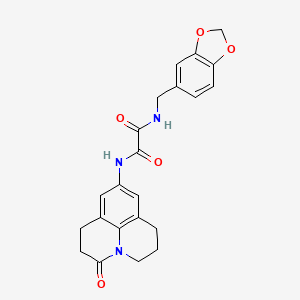 molecular formula C22H21N3O5 B2954682 N-[(2H-1,3-benzodioxol-5-yl)methyl]-N'-{2-oxo-1-azatricyclo[7.3.1.0^{5,13}]trideca-5,7,9(13)-trien-7-yl}ethanediamide CAS No. 898427-76-4