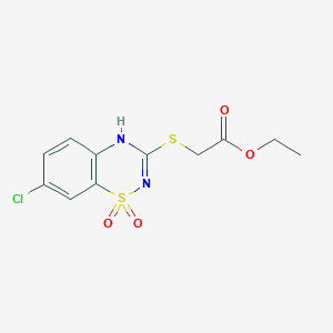 molecular formula C11H11ClN2O4S2 B2954844 ethyl 2-((7-chloro-1,1-dioxido-4H-benzo[e][1,2,4]thiadiazin-3-yl)thio)acetate CAS No. 899977-14-1