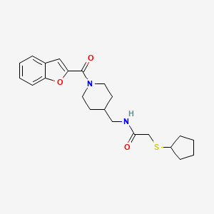 molecular formula C22H28N2O3S B2954888 N-((1-(benzofuran-2-carbonyl)piperidin-4-yl)methyl)-2-(cyclopentylthio)acetamide CAS No. 1448122-76-6