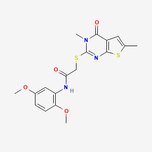 molecular formula C18H19N3O4S2 B2954906 N-(2,5-dimethoxyphenyl)-2-({3,6-dimethyl-4-oxo-3H,4H-thieno[2,3-d]pyrimidin-2-yl}sulfanyl)acetamide CAS No. 878695-43-3