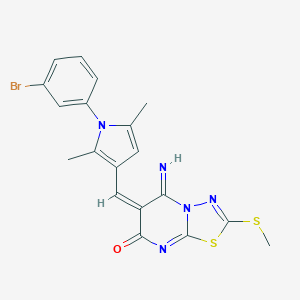 molecular formula C19H16BrN5OS2 B295491 6-{[1-(3-bromophenyl)-2,5-dimethyl-1H-pyrrol-3-yl]methylene}-5-imino-2-(methylsulfanyl)-5,6-dihydro-7H-[1,3,4]thiadiazolo[3,2-a]pyrimidin-7-one 