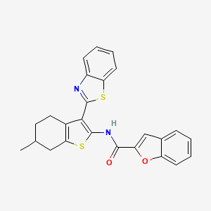 molecular formula C25H20N2O2S2 B2955027 N-[3-(1,3-benzothiazol-2-yl)-6-methyl-4,5,6,7-tetrahydro-1-benzothiophen-2-yl]-1-benzofuran-2-carboxamide CAS No. 923457-68-5
