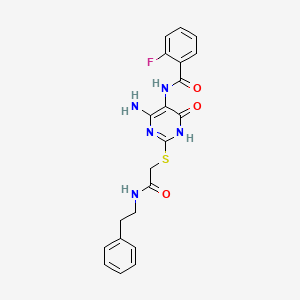B2955030 N-(4-amino-6-oxo-2-((2-oxo-2-(phenethylamino)ethyl)thio)-1,6-dihydropyrimidin-5-yl)-2-fluorobenzamide CAS No. 872597-28-9
