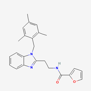 molecular formula C24H25N3O2 B2955036 N-(2-{1-[(2,4,6-trimethylphenyl)methyl]-1H-1,3-benzodiazol-2-yl}ethyl)furan-2-carboxamide CAS No. 891019-28-6