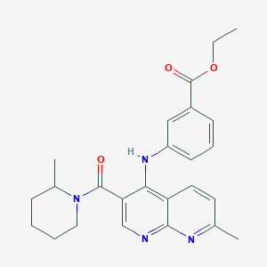 molecular formula C25H28N4O3 B2955097 Ethyl 3-{[7-methyl-3-(2-methylpiperidine-1-carbonyl)-1,8-naphthyridin-4-yl]amino}benzoate CAS No. 1251624-12-0