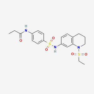 molecular formula C20H25N3O5S2 B2955124 N-(4-(N-(1-(ethylsulfonyl)-1,2,3,4-tetrahydroquinolin-7-yl)sulfamoyl)phenyl)propionamide CAS No. 946327-52-2