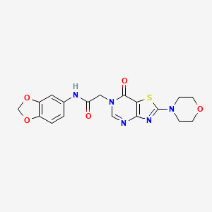molecular formula C18H17N5O5S B2955142 N-(2H-1,3-benzodioxol-5-yl)-2-[2-(morpholin-4-yl)-7-oxo-6H,7H-[1,3]thiazolo[4,5-d]pyrimidin-6-yl]acetamide CAS No. 1223832-18-5