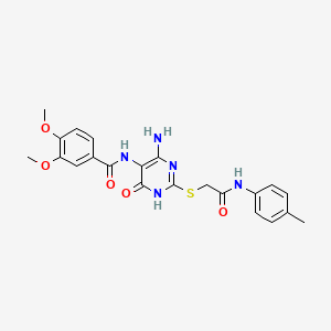 molecular formula C22H23N5O5S B2955160 N-(4-amino-6-oxo-2-((2-oxo-2-(p-tolylamino)ethyl)thio)-1,6-dihydropyrimidin-5-yl)-3,4-dimethoxybenzamide CAS No. 868226-96-4