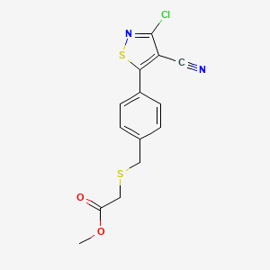 molecular formula C14H11ClN2O2S2 B2955211 Methyl 2-{[4-(3-chloro-4-cyanoisothiazol-5-yl)benzyl]thio}acetate CAS No. 662138-31-0