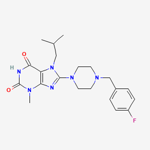 molecular formula C21H27FN6O2 B2955238 8-(4-(4-fluorobenzyl)piperazin-1-yl)-7-isobutyl-3-methyl-1H-purine-2,6(3H,7H)-dione CAS No. 895845-90-6