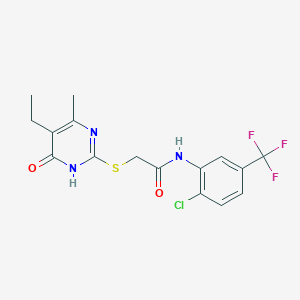 molecular formula C16H15ClF3N3O2S B2955291 N-[2-chloro-5-(trifluoromethyl)phenyl]-2-[(5-ethyl-4-methyl-6-oxo-1,6-dihydropyrimidin-2-yl)sulfanyl]acetamide CAS No. 552309-13-4